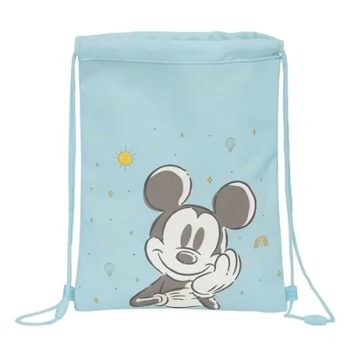 Imagen de MICKEY MOUSE BABY Mochila Saco Plano Junior, Mochila, Ideal para Niños de Diferentes Edades, Cómoda y Versátil, Calidad Resistencia, 26x34 cm, Color Azul claro