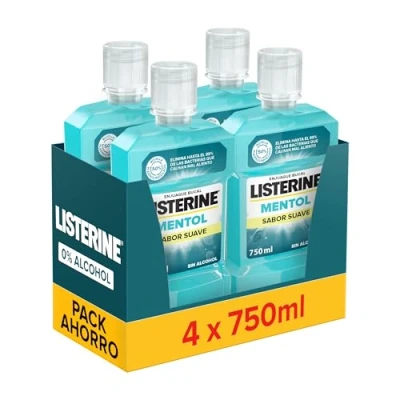 Imagen de Listerine Protección Dientes y Encías, pack de 4 x 750 ml, enjuague bucal con flúor, colutorio 24 horas protección, elixir para un aliento fresco duradero
