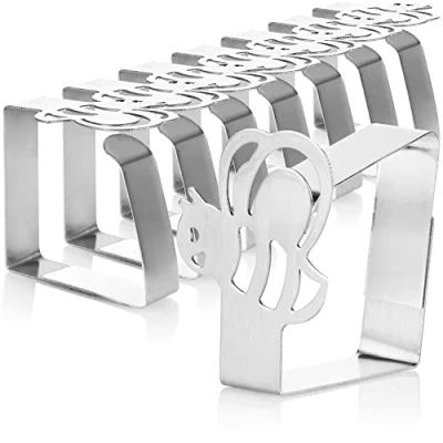 Imagen de COM FOUR® 8x Clips para Manteles Premium de Acero Inoxidable Soportes Telas mantelería Mesa Interior y Exterior metálicos (08 piezas/abejorro)