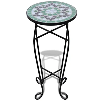Imagen de vidaXL Mesa Auxiliar para Plantas de Mosaico Color Verde y Blanco