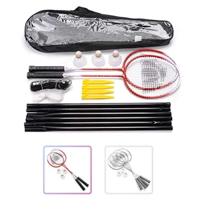 Imagen de Juego de Bádminton para 2 Jugadores Set con Raquetas 3 Volantes y 1 Red Ideal Niños Adultos Familia Actividades al Aire Libre jardín Playa (2 Raquetas, Rojo)