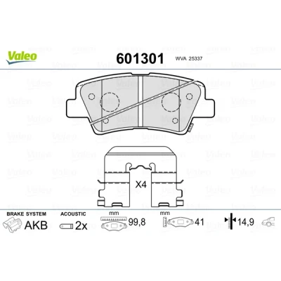 Imagen de VALEO 601301 Juego de pastillas freno Eje trasero con contacto avisador desgaste Chapa antichirridos carril deslizamiento