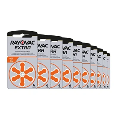 Imagen de Rayovac Extra Advanced Pilas de audífono Zinc Aire A13/PR48, pack 60 unidades, color naranja