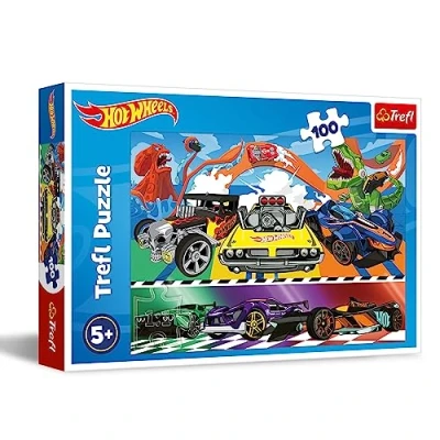 Imagen de Trefl Ruedas Calientes Hot Wheels, a Toda Velocidad 100 Piezas Puzle de Colores con los Coches Famosos, Entretenimiento Creativo, Juego para niños Partir 5 años, Multicolor (16466)