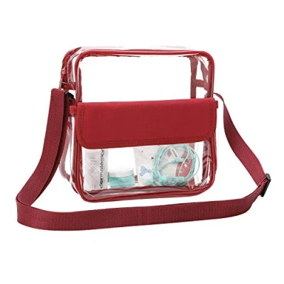 Imagen de QKURT Bolso Bandolera Transparente con Correa Ajustable, Concert Stadium Aprobado Bolsa para Mujeres y Hombres Impermeable, Rojo