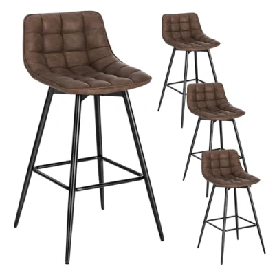 Imagen de WOLTU 4X Taburete de Bar con Respaldo Paquete 4 Marco Metal Muebles Cocina Asiento Cuero Sintético Alto Sillas Altas Marrón BH249br