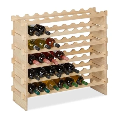 Imagen de Relaxdays Botellero, Estante Apilable 48 Botellas, Vinoteca Madera, Mueble Almacenaje Vino, 73 x 82 25 cm, Natural