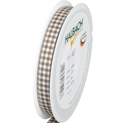 Imagen de Halbach Seidenbänder Vichy cinta de regalo a cuadros (marrón oscuro), ancho 10 mm, longitud 25 m, fabricada en Alemania, muchos colores