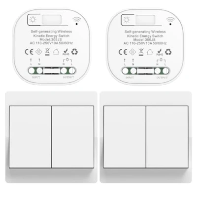 Imagen de Cerhot Kit de receptor interruptor luz inalámbrico autoalimentado, mando a distancia con botones para pared, iluminación LED interior y exterior el hogar, sin batería