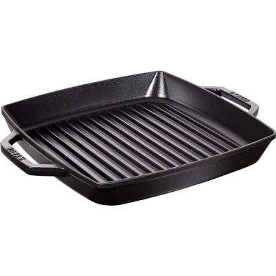 Imagen de Staub Rechteckige Grillpfanne mit zwei Griffen, Schwarz Sartén Parrilla Cuadrada con Dos Asas, Color Negro, 28 cm, Hierro Fundido