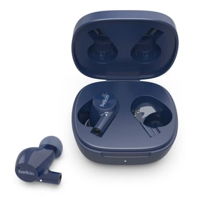 Imagen de Belkin True Wireless SoundForm Rise Auriculares con Bluetooth 5.2 y Carga inalámbrica, certificación IPX5 de Resistencia al Agua el Sudor, Bajos potentes, Color Azul