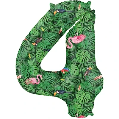 Imagen de Folat B.V. 64154 Aluminio Número Figura 4 Jungle Vibe Verde 86 cm decoración globos de helio para cumpleaños, aniversario, color,