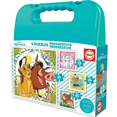 Imagen de Educa Maleta progresivos Disney Animals, 4 Puzzles de 12 16 20 25 Piezas Cada uno, Medida aproximada del Puzzle: x cm, A Partir 3 años (19309)