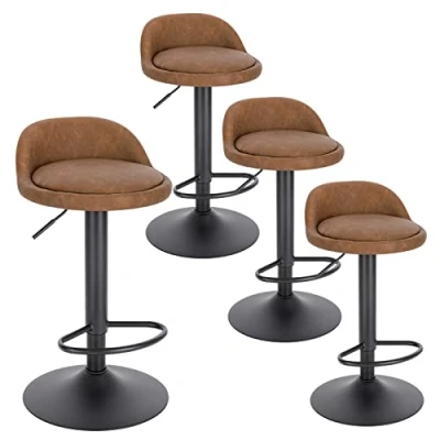 Imagen de EUGAD 4X Taburetes de Bar con Respaldo Altos Cocina en Cuero sintético Altura Ajustable 61 82 cm Reposapiés Giratorios 360 para y Cafetería Marrón 0914BY 4