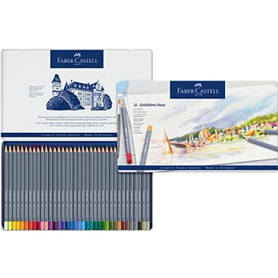 Imagen de Faber Castell 114636 Estuche de metal con 36 ecolápices acuarelables hexagonales Goldfaber Aqua, colores surtidos
