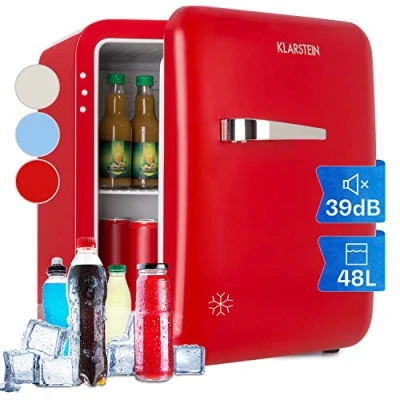 Imagen de Klarstein Nevera Pequeña para Habitación, Mini Comida, Bebidas, Cerveza, Cosméticos, Frigirificos Pequeños, Neveras Pequeñas 48L, Estantes Ajustables Casa y Oficina, Bajo Consumo