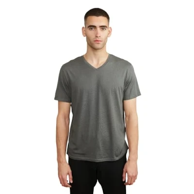 Imagen de DANISH ENDURANCE Camiseta de Algodón Orgánico para Hombre Manga Corta, Cuello Redondo o en V…, Pico Gris, XL