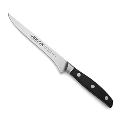 Imagen de Arcos Cuchillo deshuesador con Hoja Acero Inoxidable Nitrum 160 mm. profesional para cortar huesos carne. Mango ergonómico polipropileno. Serie Manhattan. Color negro.