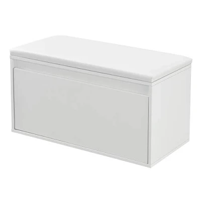 Imagen de [en.casa] Banco Zapatero Degerfors con Cajón Mueble para 3 Pares de Calzado Asiento Tapizado Entrada Recibidor Dormitorio Aglomerado Polipiel 80 x 39 45 cm Blanco
