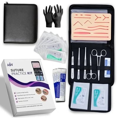 Imagen de Kit de práctica sutura con guantes para estudiantes almohadilla piel silicona capa protectora malla horizontal y vertical mejorar la durabilidad