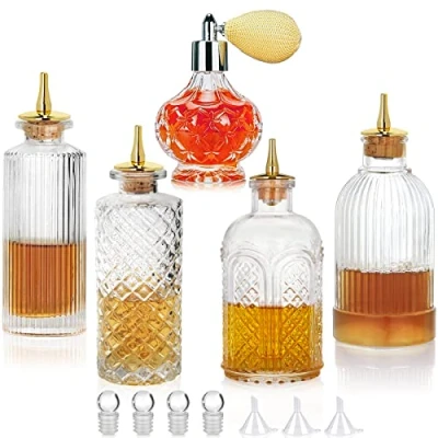 Imagen de Juego de 5 botellas cristal para rociador vermut cóctel y atomizador oro (5 unidades)