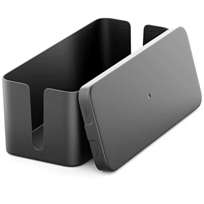 Imagen de deleyCON Caja para Gestionar Organizadora de Cables 32,7cm x 13,5cm 12,5cm Plástico Robusto 2 Guías Protección y Seguridad Negro