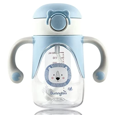 Imagen de Bunnytoo Vaso Entrenamiento Bebé,Vaso de Aprendizaje con Boquilla 280ml,Vaso Bebe Asas para Facilitar la Sujeción,Válvula Antigoteo,Para Bebés +6 Meses,sin BPA,Fácil limpiar Azul