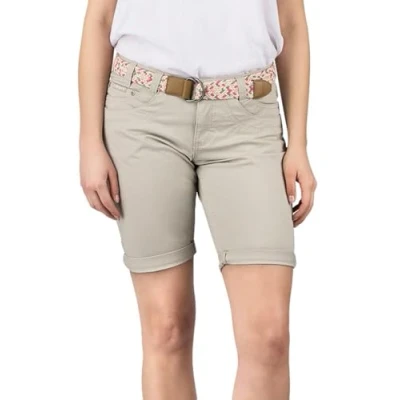 Imagen de DENIMFY Bermudas pantalones cortos para mujer con cinturón, corte regular, chinos, de verano, elásticos, monocolor, blanco, beige, rosa, azul, oliva, azul marino,