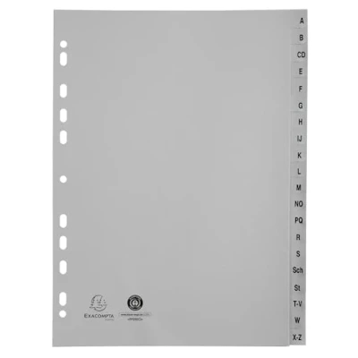 Imagen de Exacompta Ref. 1720B Caja de 25 separadores impresos alfabéticos PP reciclado Gris A Z (alfabeto alemán) 20 posiciones A4