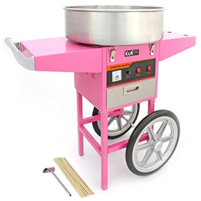 Imagen de Máquina de Algodón Azúcar Rosa Profesional con Carrito+500 Palitos GRATIS Eléctrica para Hacer Algodon Azucar Acero Inox Cotton Candy Machine Commercial Floss
