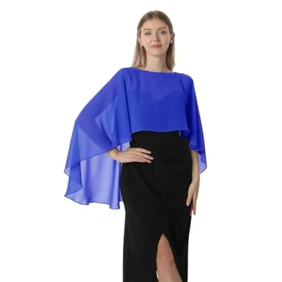 Imagen de Hotshawl Manteleta de gasa para mujer, chales y envolturas vestido noche, capas boda, Azul Real, Talla única