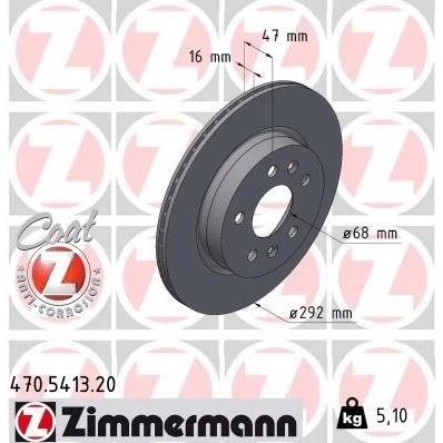 Imagen de ZIMMERMANN 470.5413.20 Disco de freno 292 16 7/5 5 114 ventilación interna revestido RENAULT: Kangoo III MPV
