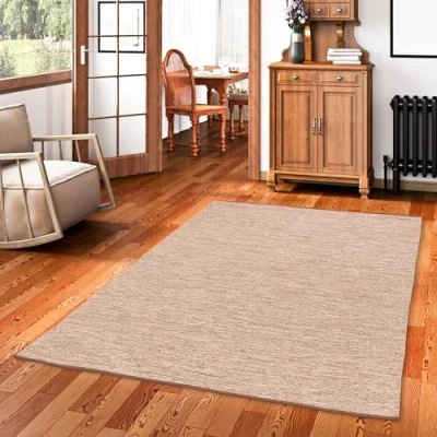 Imagen de Pergamon Kelim Easy Alfombra Natural de algodón Beige Moteada 7 Tamaños