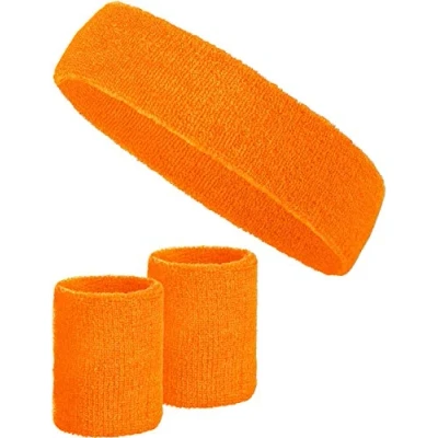 Imagen de Set de 3 Bandas para el Sudor con 2 Las muñecas + 1 Banda la Cabeza Mujer y Hombre (Naranja)