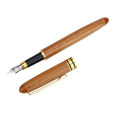 Imagen de Akozon Pluma Estilográfica Juego de Escritura Fina Punta Bambú Estilográfica(written0.7mm)