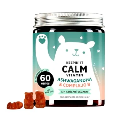 Imagen de Gominolas Sin Azucar de Ashwagandha Premium Complejo B con Vitamina B12, B1, B2 y B6 para el sistema nervioso la reducción del estrés Vegano 60 Unidades Bears With Benefits