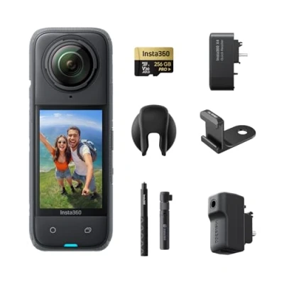 Imagen de Insta360 X4 Pack de Creador Cámara acción Impermeable 8K 360, Vídeo 4K Gran Angular, Selfie Stick Invisible, Protectores Lente Extraíbles, 135 Min Batería, Edición IA, Estabilización