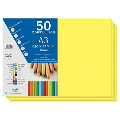 Imagen de Dohe Cartulinas A3 Amarillo Girasol para Manualidades e Impresión (50 uds.) 21x29,7 cm 180 g/m² Material de oficina