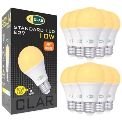 Imagen de CLAR Bombillas LED E27 Luz Calida, Bombilla E27, LED, 3000K, 10W (Pack 10)