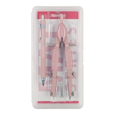 Imagen de Aristo Topline AR55802 Compás y portaminas (círculos de hasta 370 mm diámetro, minas repuesto, patas zinc fundido a presión), color rosa