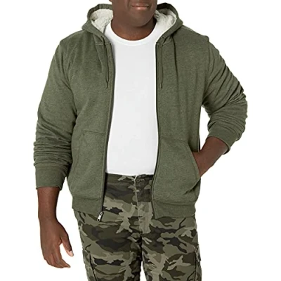 Imagen de Amazon Essentials Sudadera con capucha de forro polar y cremallera completa, sherpa Hombre, Verde Oliva, M