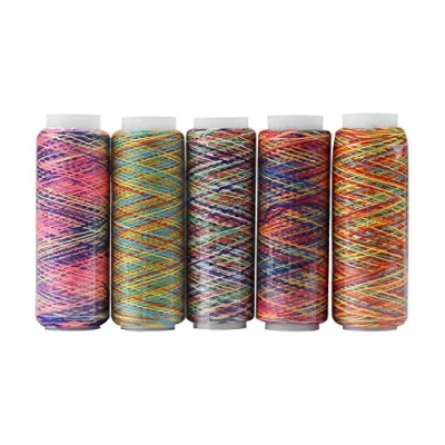 Imagen de hilo de coser 5pcs, poliester gradiente multicolor que acolcha bordado carretes para el uso la maquina mano y