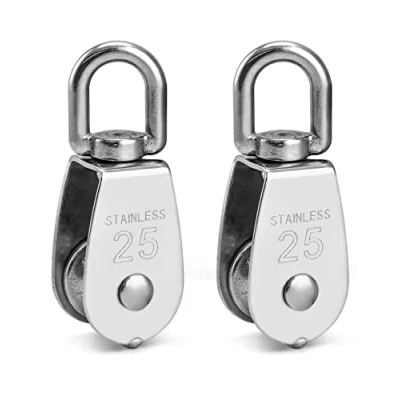 Imagen de QWORK 2 Piezas M25 Bloque de Polea Acero Inoxidable 304 para Cuerda diámetro hasta 10 mm Carga 150kg