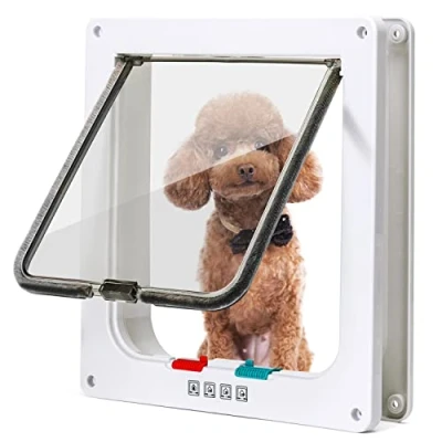 Imagen de Nobleza Gatera para Gatos, Puerta Gato con Cierre Magnético de 4 vías, Mascotas Gatos y Perros pequeños, Cristal Transparente(Blanco, XL)