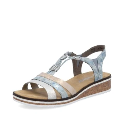 Imagen de Rieker Mujer Sandalias V36G4, señora Sandalias,Zapatos de Verano,Sandalias Verano,cómodas,Planas,Azul (Blau Kombi / 40),39 EU 6 UK