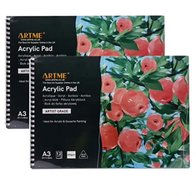 Imagen de ARTME Almohadill/Papel para Acrílica A3 x 12 Hojas / 400g Extra Pesado/Prensado En Frío/Sin Ácido Medios Húmedos Y Secos Bloc de Dibujo Pintura Gouache. (A3 2)