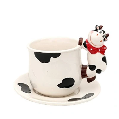 Imagen de Dekohelden24 Taza de cerámica con plato vaca (14 x 14 12 cm)
