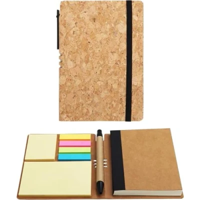 Imagen de BELLE VOUS Cuadernos de Notas/Diario A6 con Rayas Bolígrafo y Notas Adhesivas (Pack 2) 10 x 14,5 cm 70 Paginas Libreta Premium Tapa Estilo Corcho Libretas Escolares/Oficinas