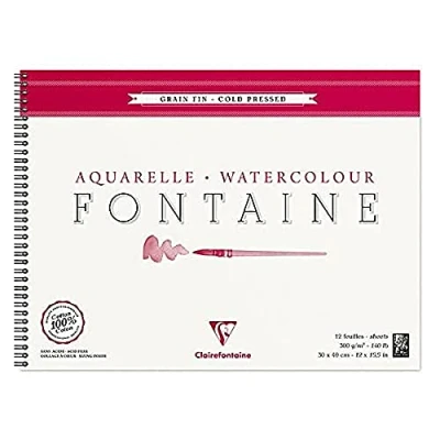 Imagen de Clairefontaine Ref 96315C Fontaine acuarela prensada en frío (12 hojas) 30 x 40 cm, papel de 300 g/m² Adecuado para obras arte