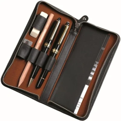 Imagen de Alassio 2638 Estuche de Piel para 3 bolígrafos y Accesorios (17,5 x 8 2,5 cm), Color Negro